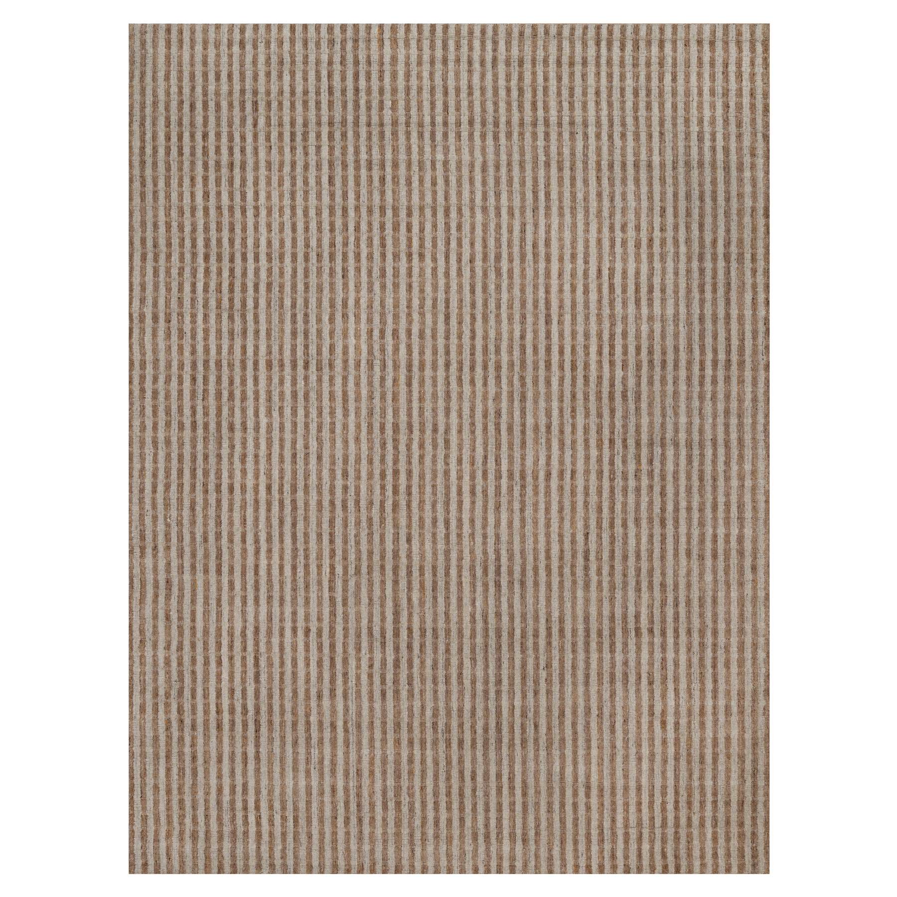 Tan and Chocolate Brown, Vertical Stripes Design with Salt and Pepper Effect, Hand Loomed, Undyed Natural Wool, Oriental Rug